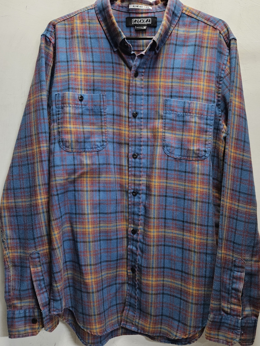 EZEKIEL Mens Unisex Medium Plaid Flannel Shirt blue/red/gold Grunge Rock Skate